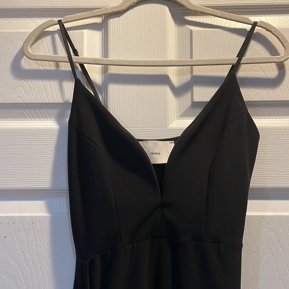 Okakie Black Jersey Knit Draped Asymetrical Deep V-Neck Dress S - Picture 3 of 8